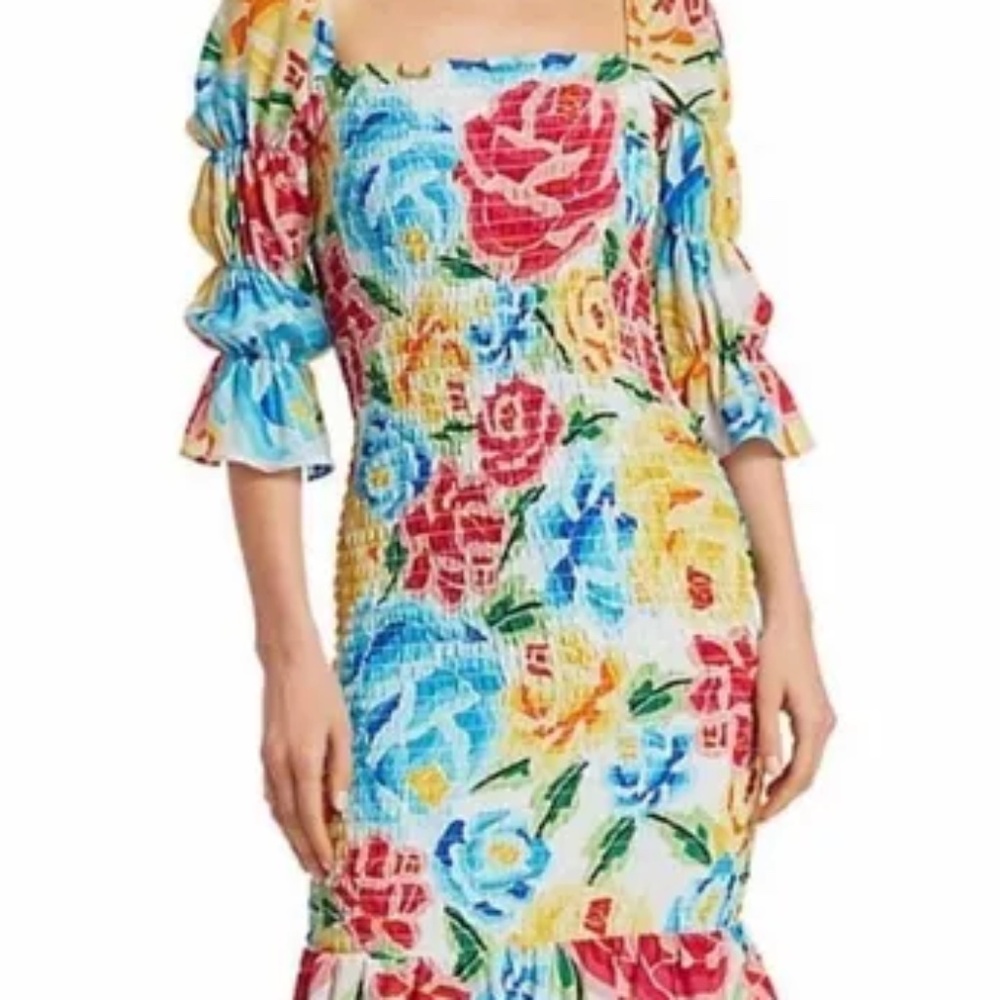 NWT All Things Mochi Marianna Smocked Floral Silk Dress Size XS